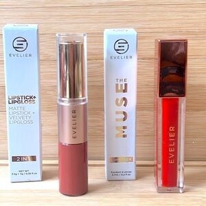 Brand New Evelier Set of 2 Lipstick Lip Gloss Pigmented Hydrating Coverage Shine